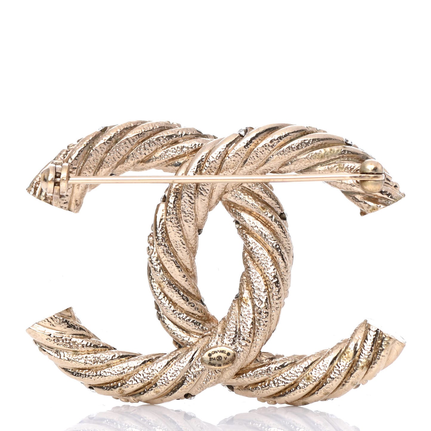 Crystal Twisted CC Brooch Light Gold
