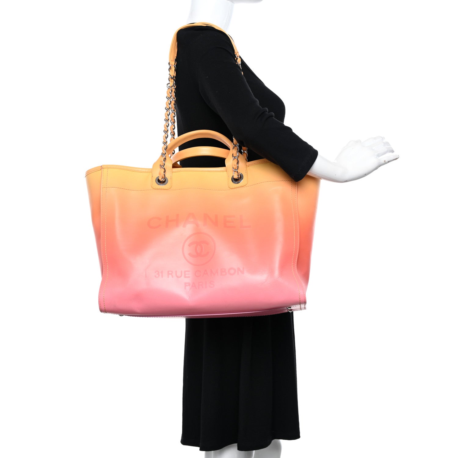 Chanel Shaded Calfskin Medium Deauville Tote Orange Coral Pink 2 of 17