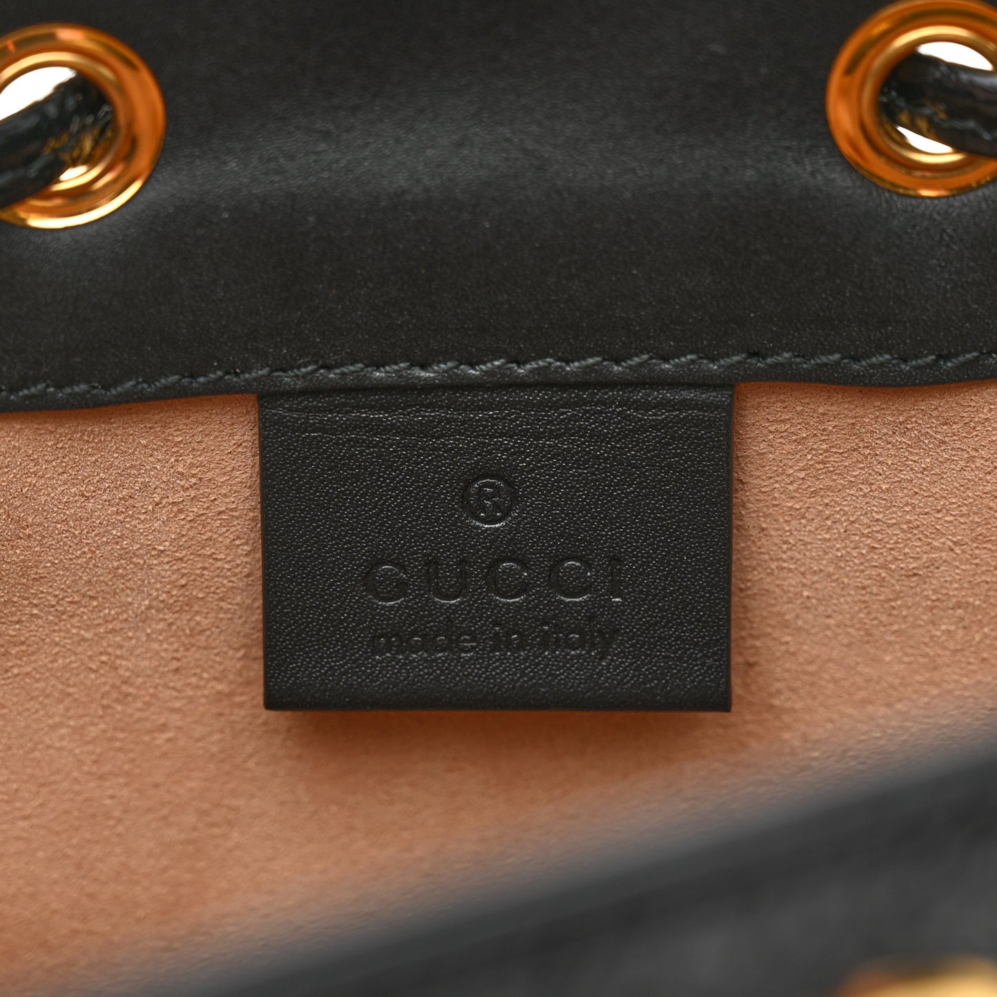 Suede Patent Web Mini Ophidia Bucket Bag Black