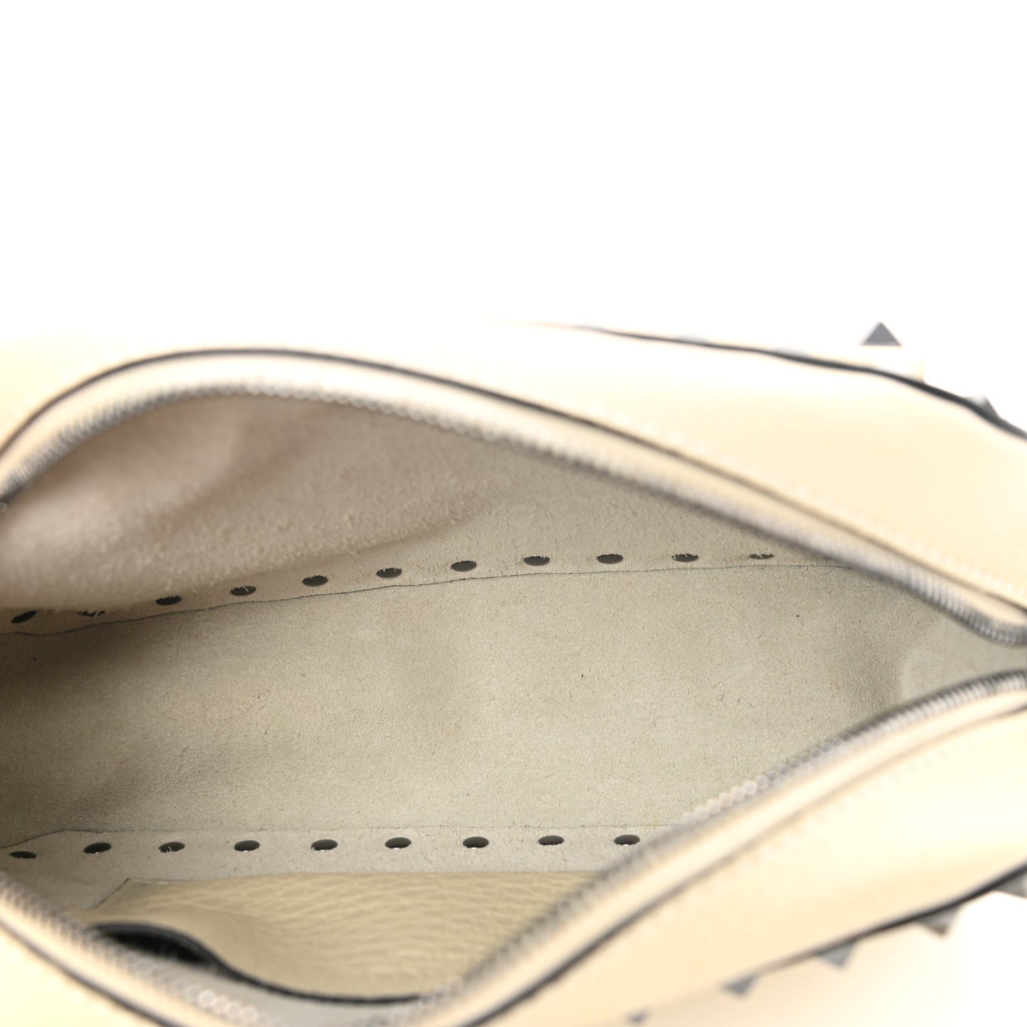 Grained Calfskin Small Rockstud Flap Pocket Camera Crossbody Bag Ivory
