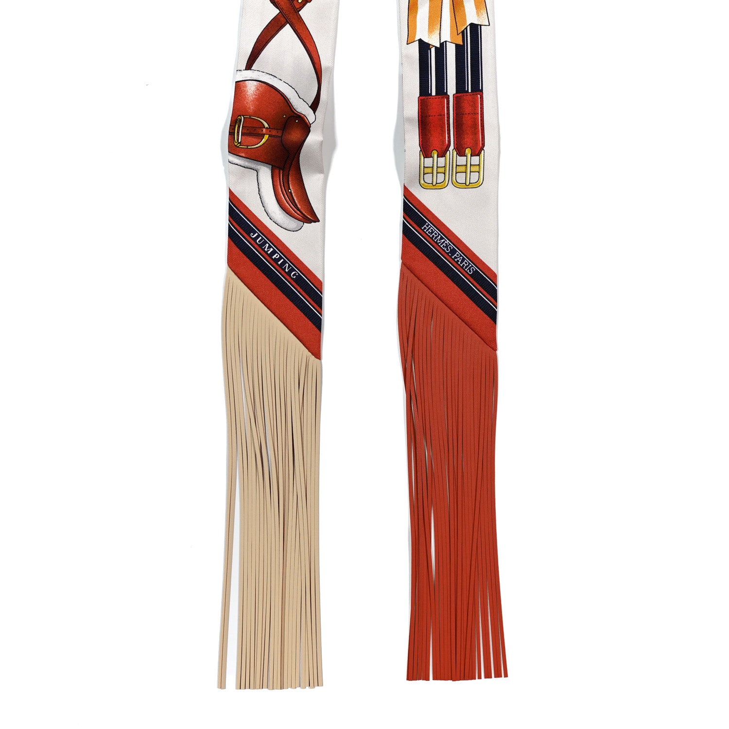 Hermes Silk Lambskin Jumping Fringed Twilly Creme Alezan