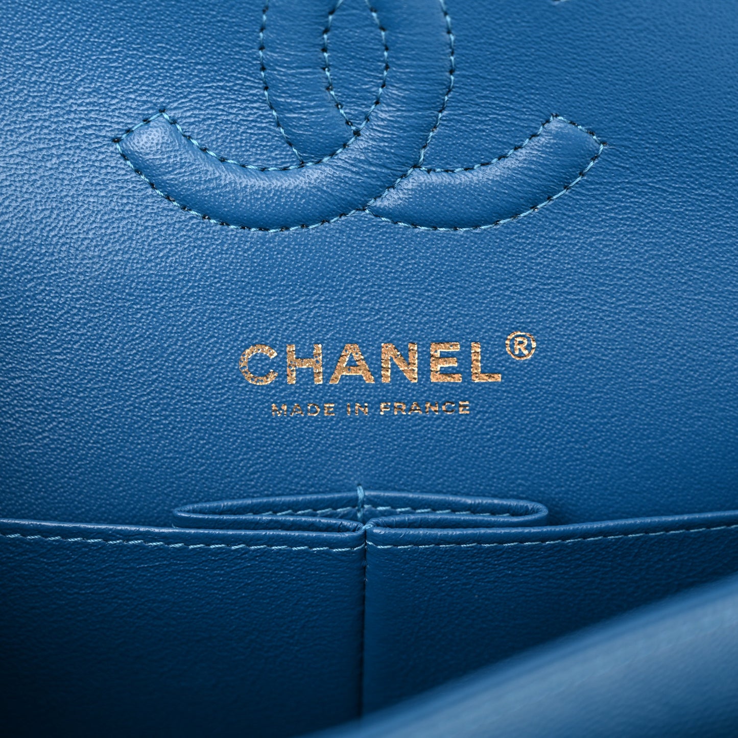 Caviar Quilted Small Double Flap Blue