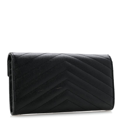 Saint Laurent Grain De Poudre Matelasse Chevron Monogram Flap Wallet Black 3 of 10
