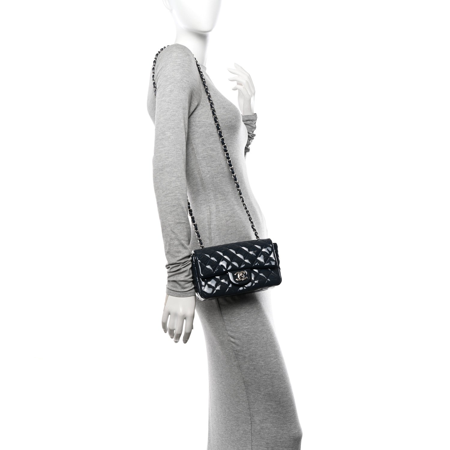 Chanel Patent Calfskin Quilted Mini Rectangular Flap Navy Blue 2 of 11