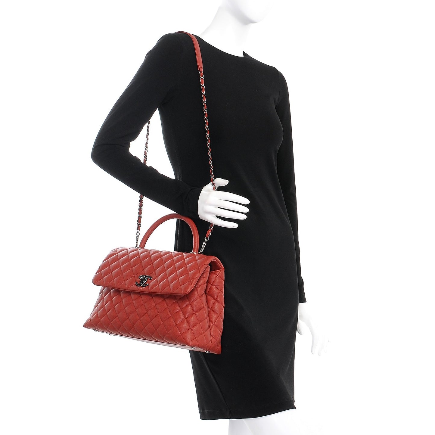 Caviar Quilted Medium Coco Handle Flap Dark Red
