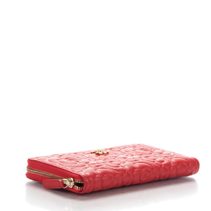 Chanel Caviar Camellia Embossed Zip Around Large Gusset Wallet Red 4 of 8