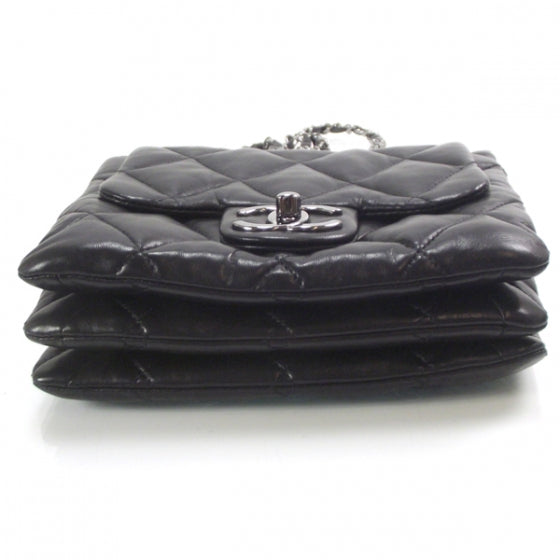 Lambskin Quilted 3 Flap Black