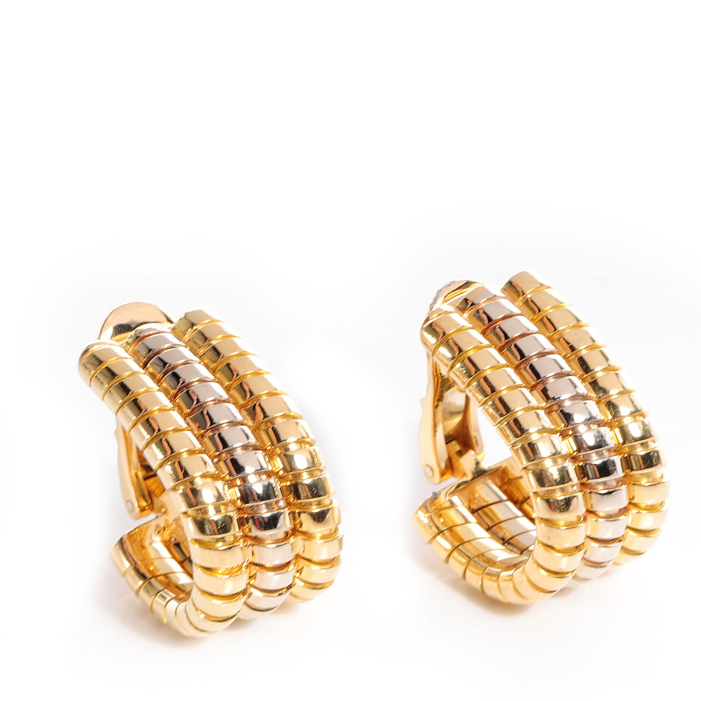 BVLGARI 18K Yellow Gold Pink Gold Tubogas Clip On Earrings