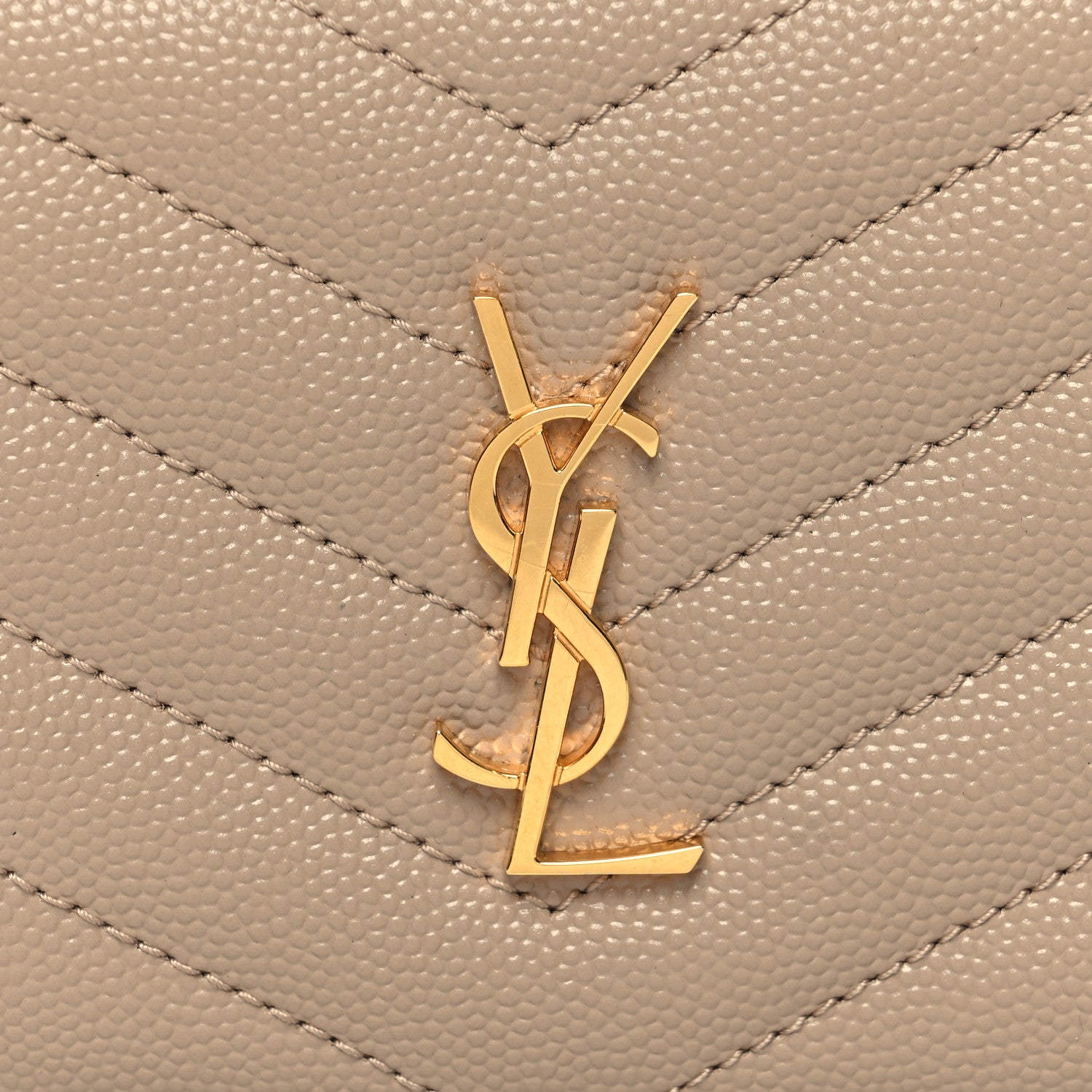 Saint Laurent Grain De Poudre Matelasse Chevron Monogram Zipped Card Case Nude Powder 8 of 9