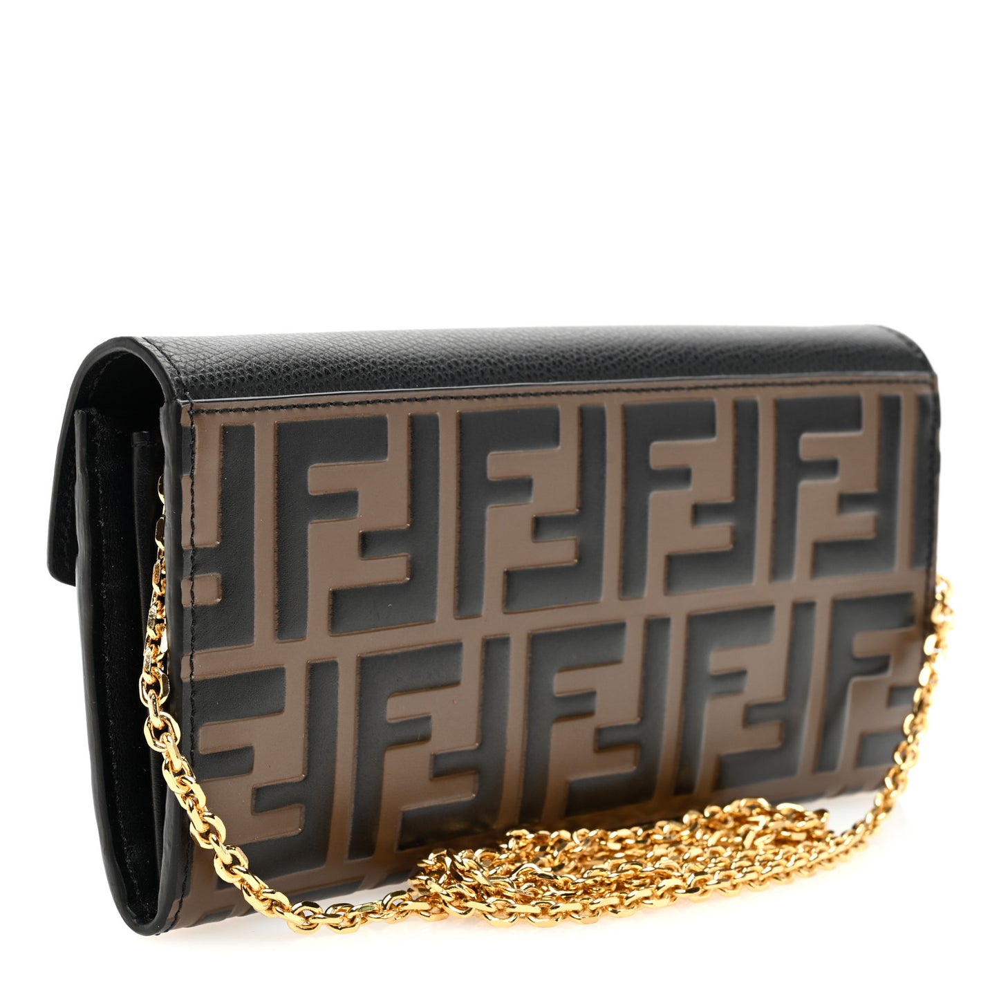 Vitello Cruise F is Fendi Bi-Color FF 1974 Embossed Continental Envelope Wallet On Chain Maya Black