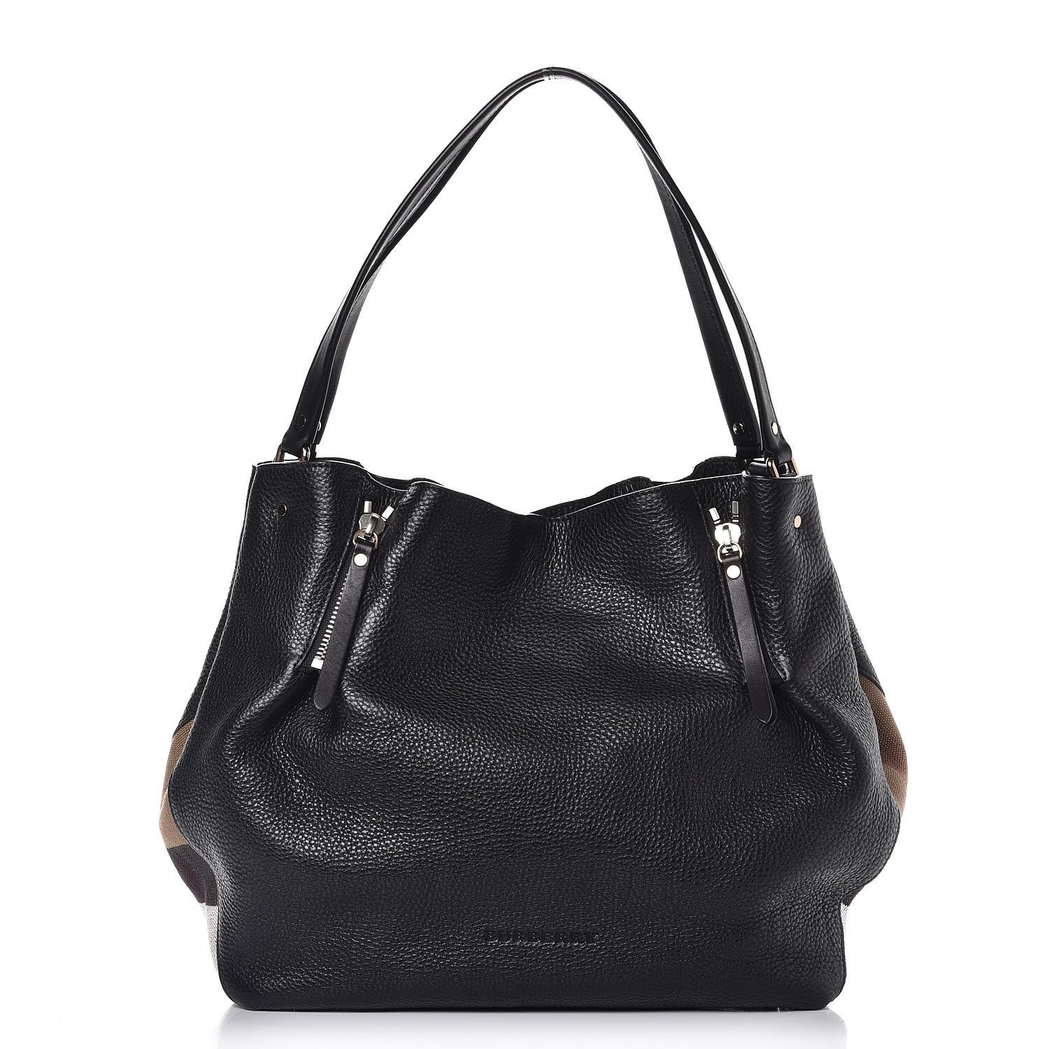 Burberry Grainy Calfskin House Check Medium Maidstone Black 1 of 8