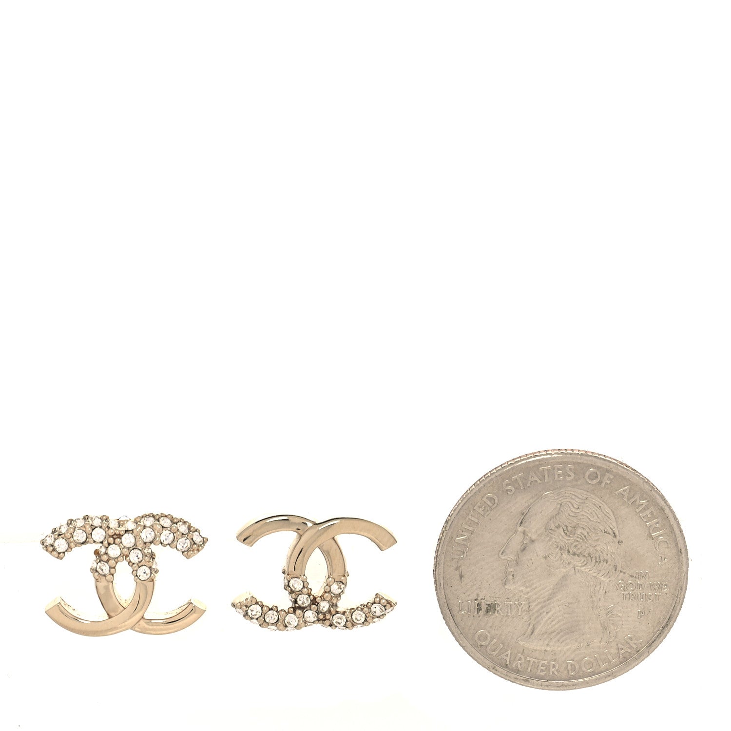Chanel Crystal Metal CC Earrings Gold 2 of 6