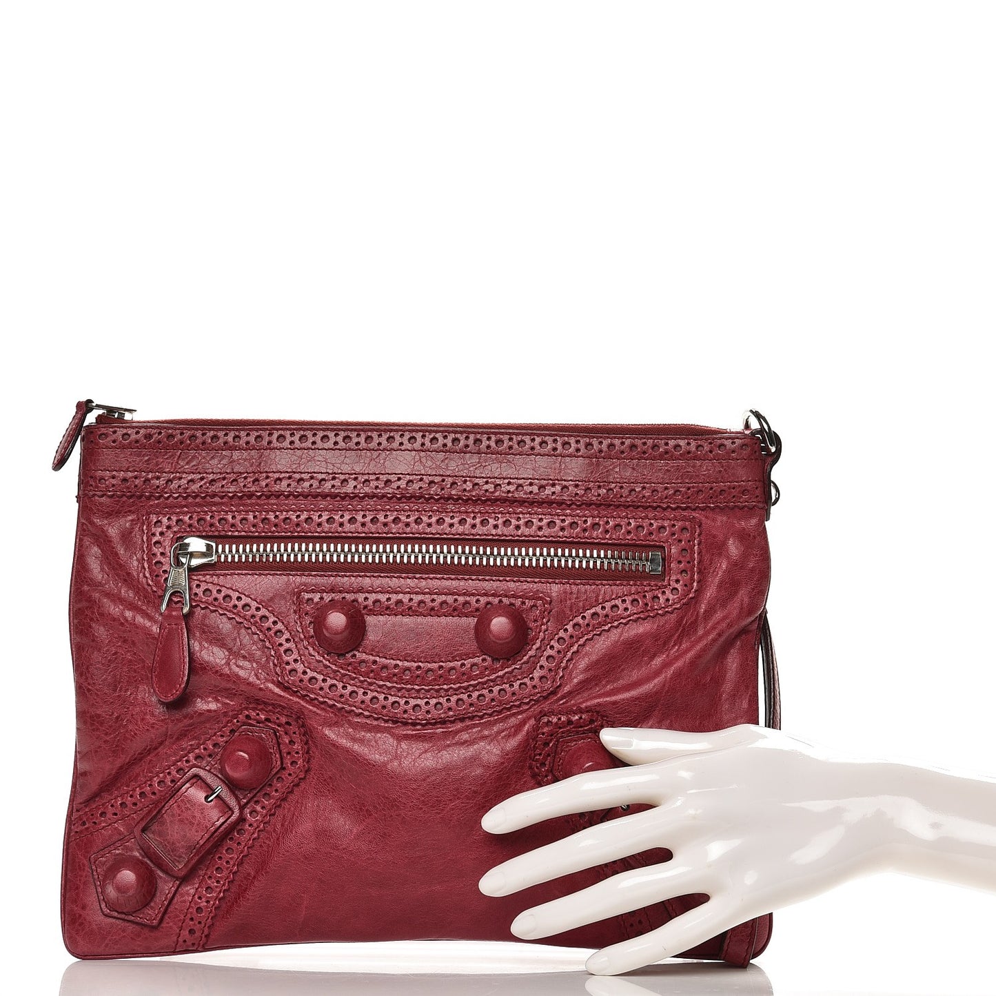 Agneau Giant Brogues Hardware Flat Handle Clutch Pourpre
