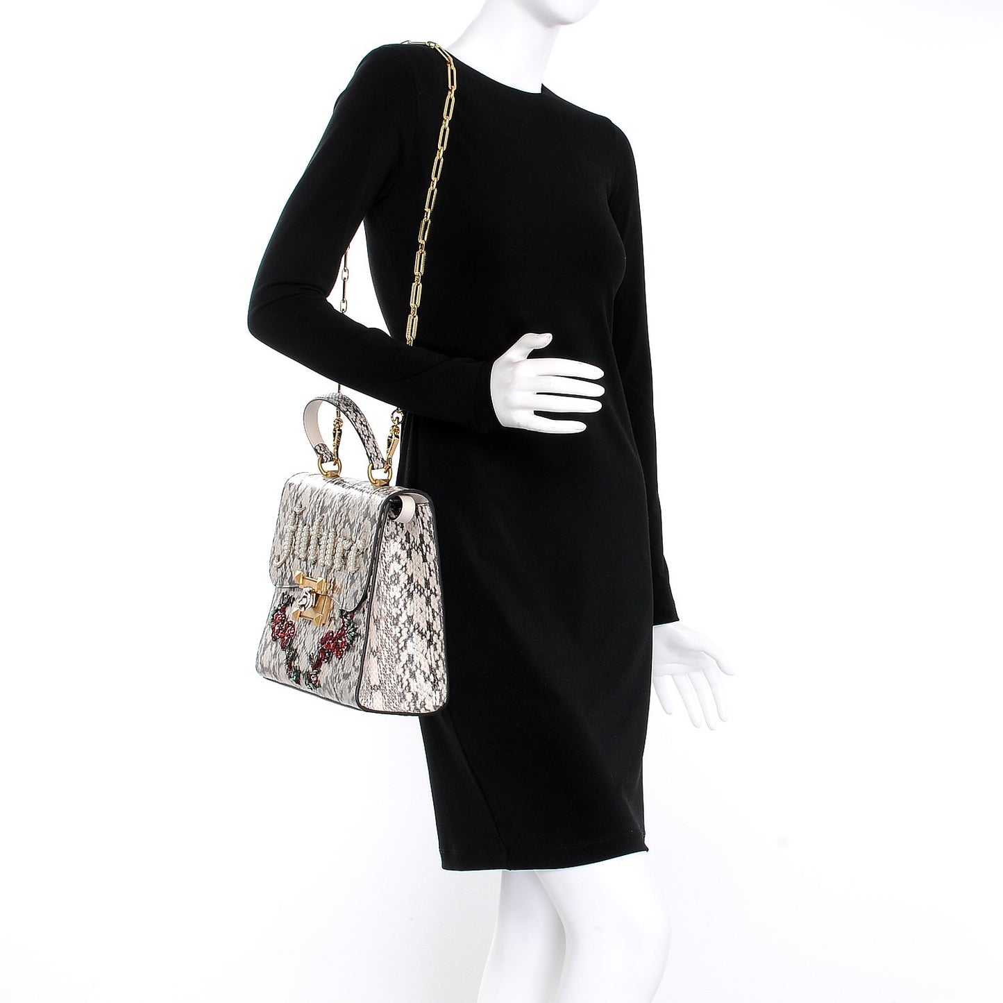 Snakeskin Embroidered Medium Osiride Top Handle Bag