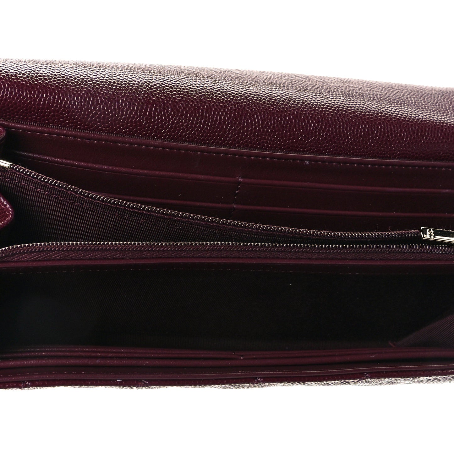 Caviar Quilted Large Gusset Flap Wallet Burgundy