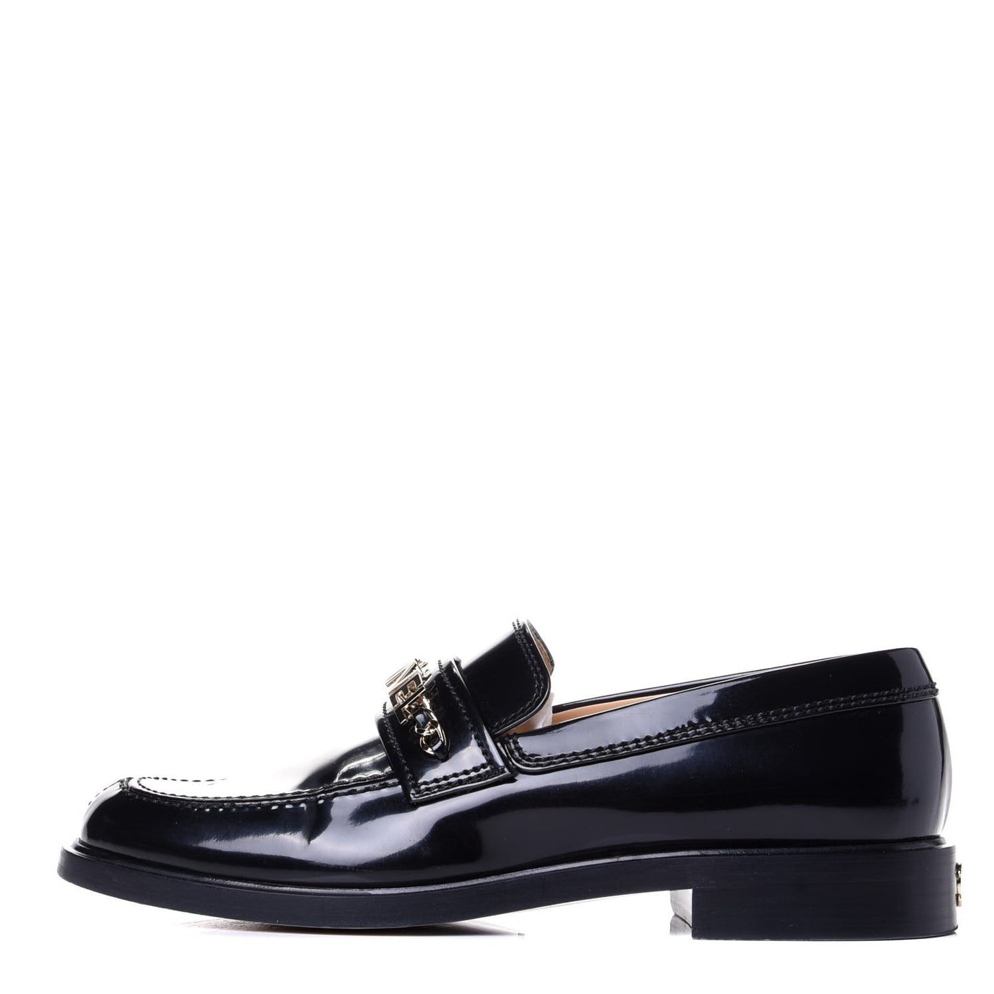 Shiny Calfskin Logo Loafers 41 Black