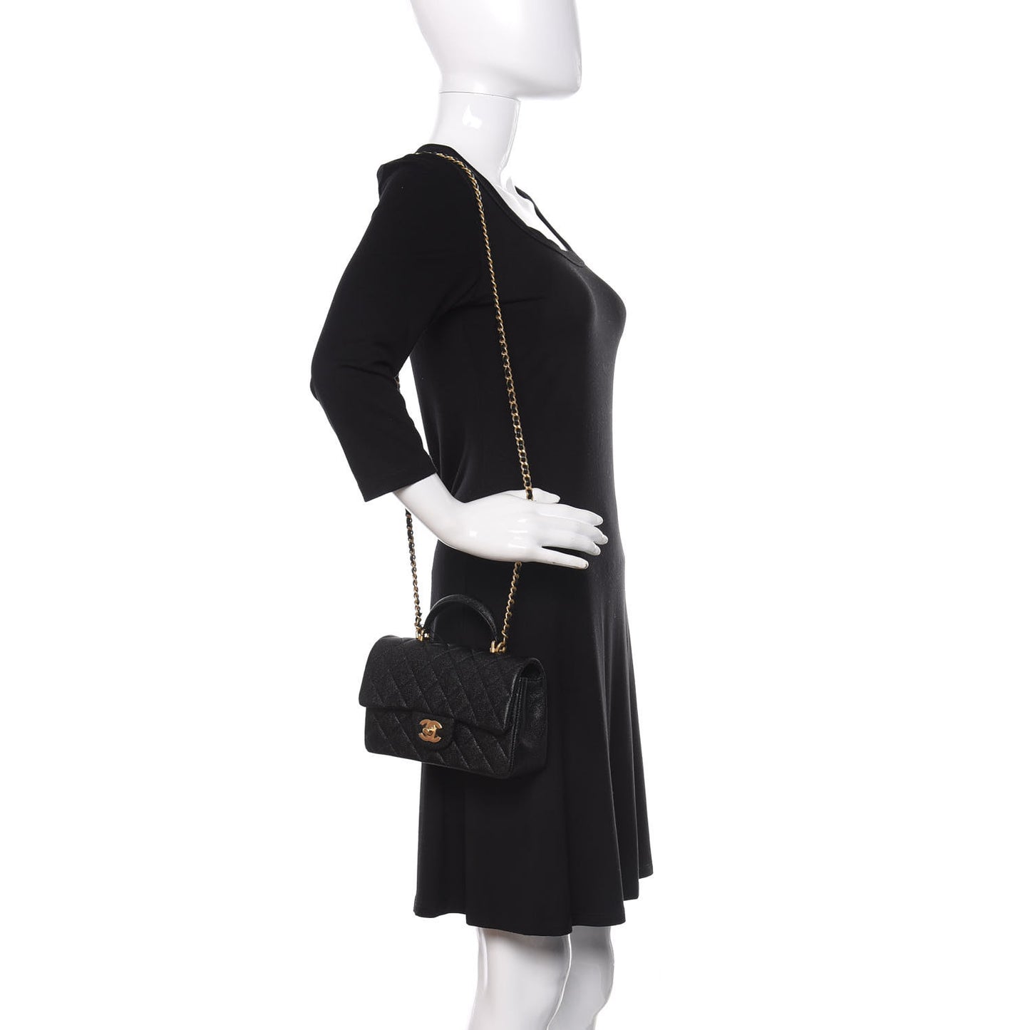 Caviar Quilted Mini Top Handle Rectangular Flap Black