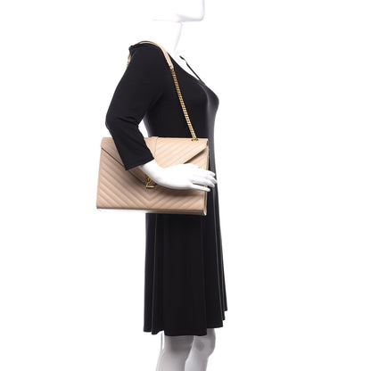 Saint Laurent Grain De Poudre Matelasse Chevron Large Monogram Satchel Nude Powder 3 of 12