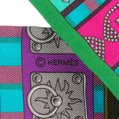 Hermes Silk Colliers De Chiens Twilly Emeraude Fuchsia Mauve 3 of 5