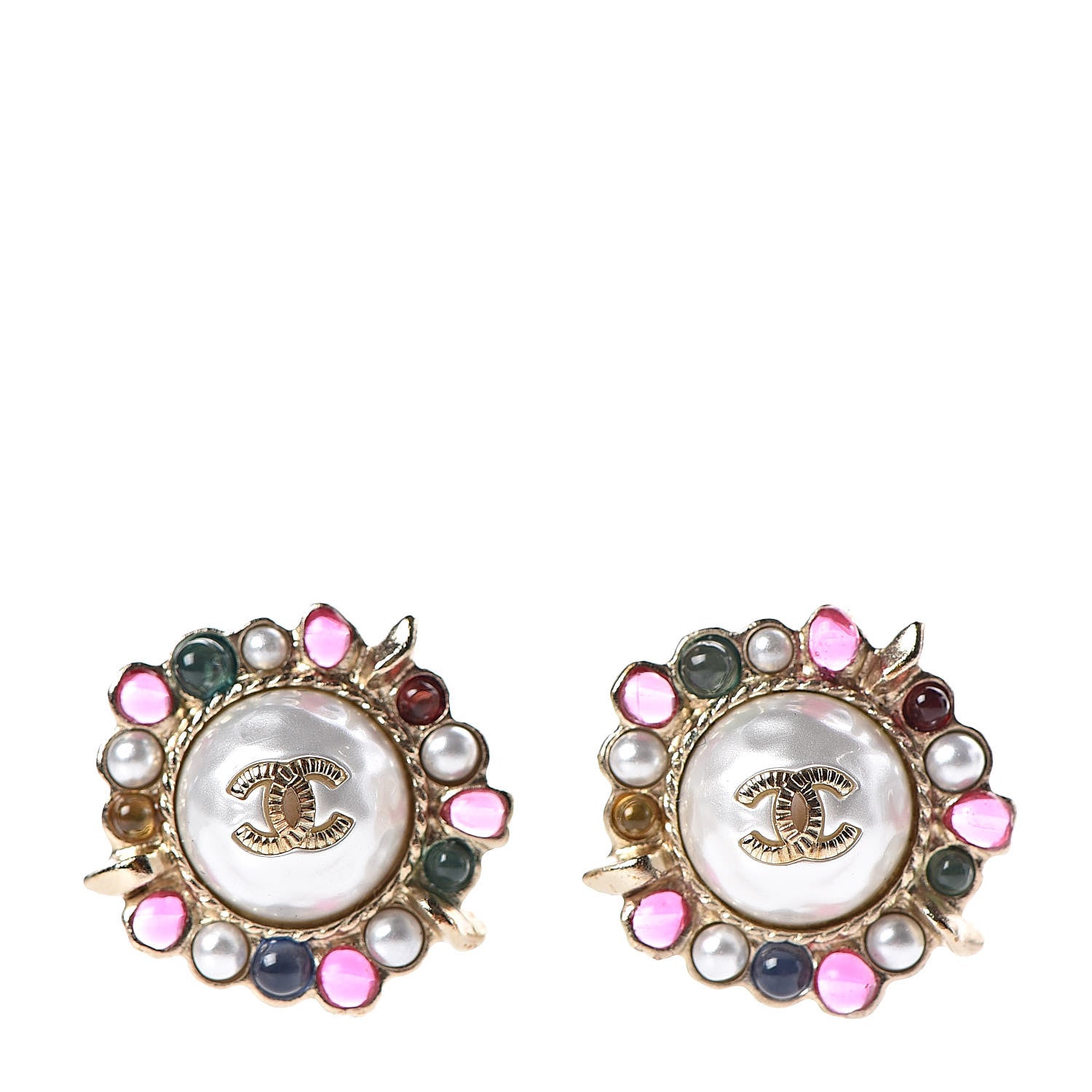 Chanel Pearl Resin CC Earrings Multicolor Gold 1 of 5