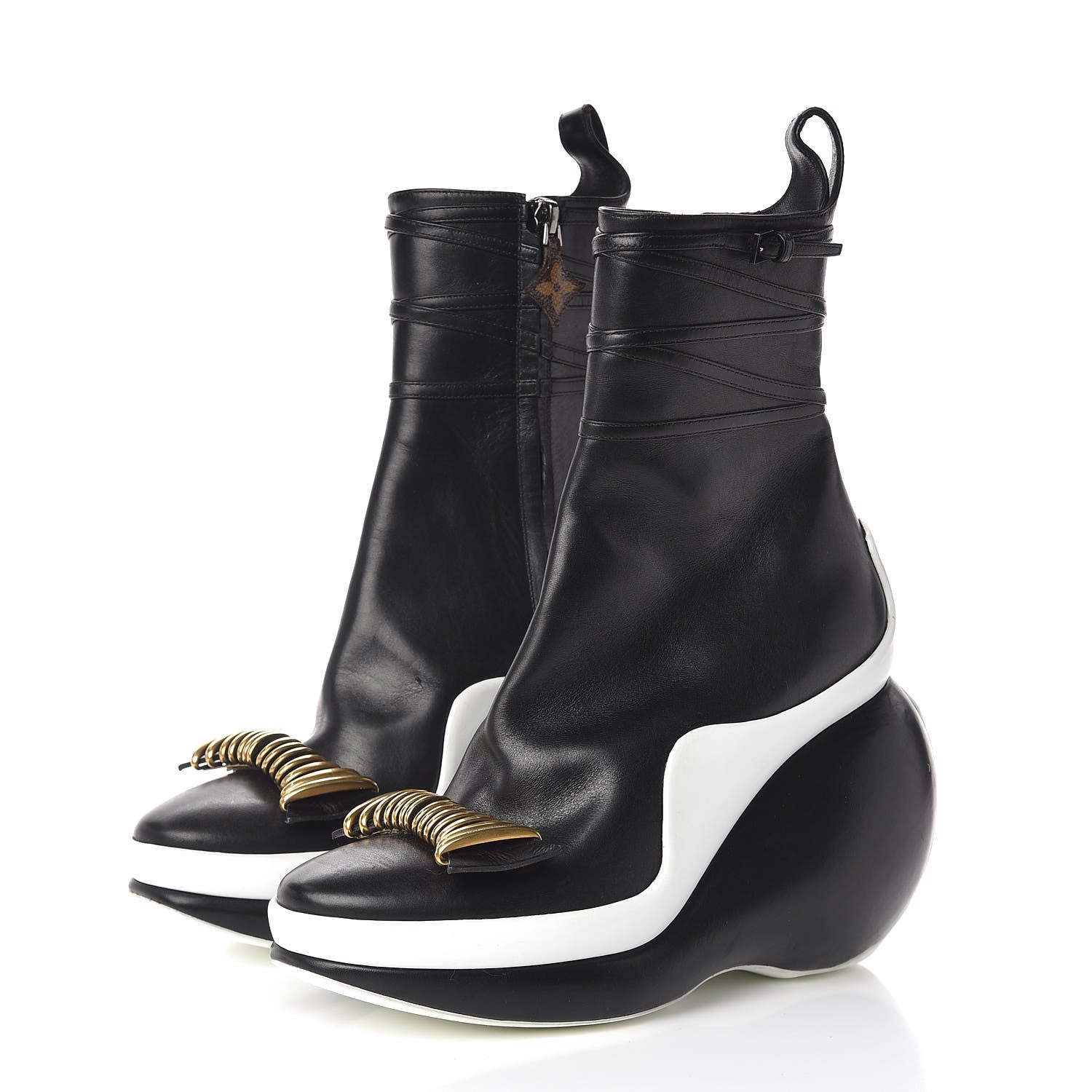 Louis Vuitton Calfskin Wedge Boot 38 Black 3 of 10
