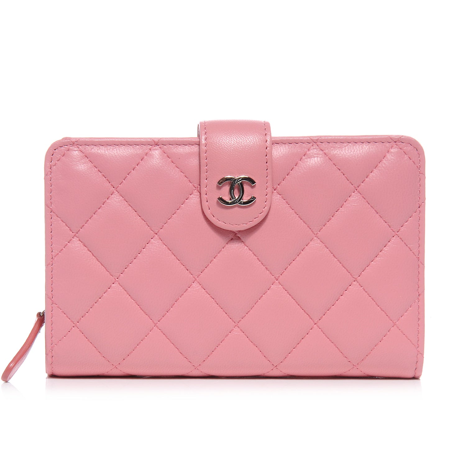 Lambskin Quilted Compact Zip Wallet Pink