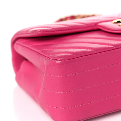 Chanel Lambskin Chevron Quilted Mini Rectangular Flap Dark Pink 8 of 17