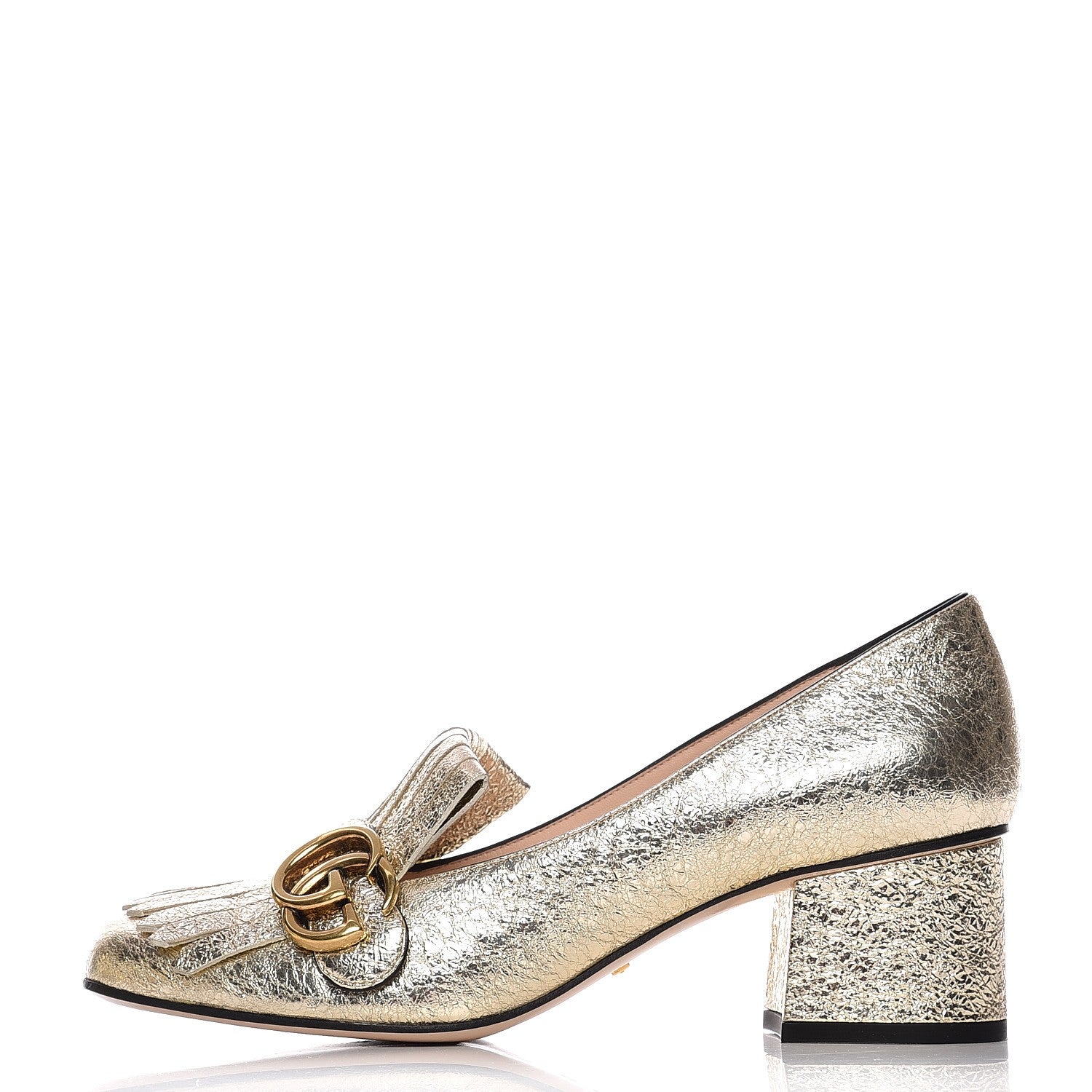 Gucci Galassia GG Marmont Fringe 50mm Loafer Pumps 37 Platino 1 of 11