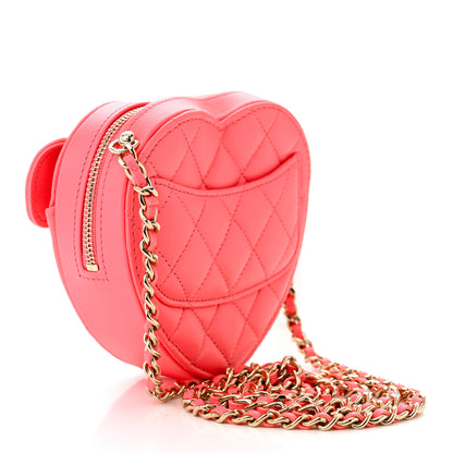 Chanel Lambskin Quilted CC In Love Heart Clutch With Chain Pink 3 of 11