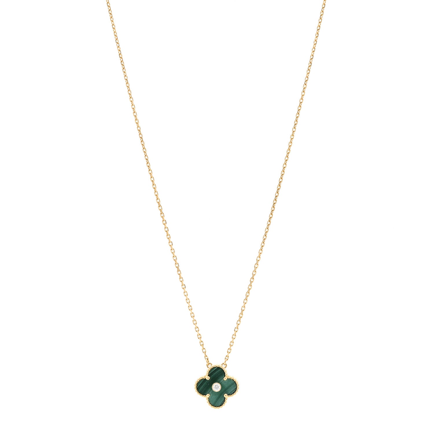 Van Cleef & Arpels 18K Yellow Gold Diamond Malachite Vintage Alhambra Pendant Necklace 1 of 6