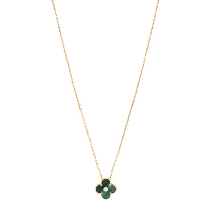 Van Cleef & Arpels 18K Yellow Gold Diamond Malachite Vintage Alhambra Pendant Necklace 1 of 6