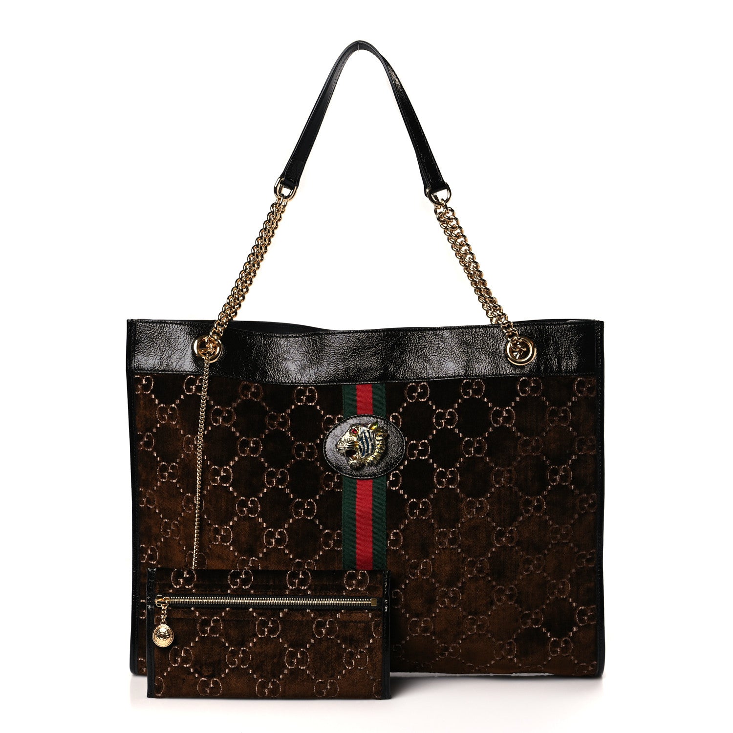 Gucci Velvet GG Monogram Large Rajah Chain Tote Brown 1 of 10
