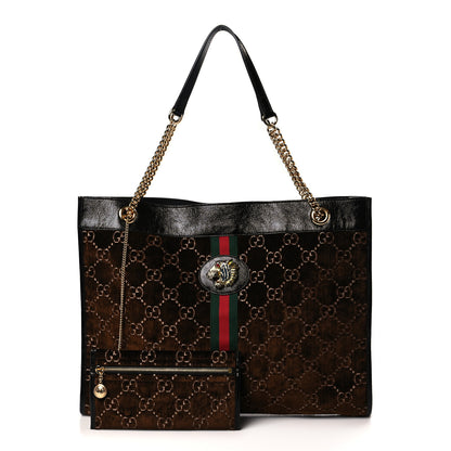 Gucci Velvet GG Monogram Large Rajah Chain Tote Brown 1 of 10