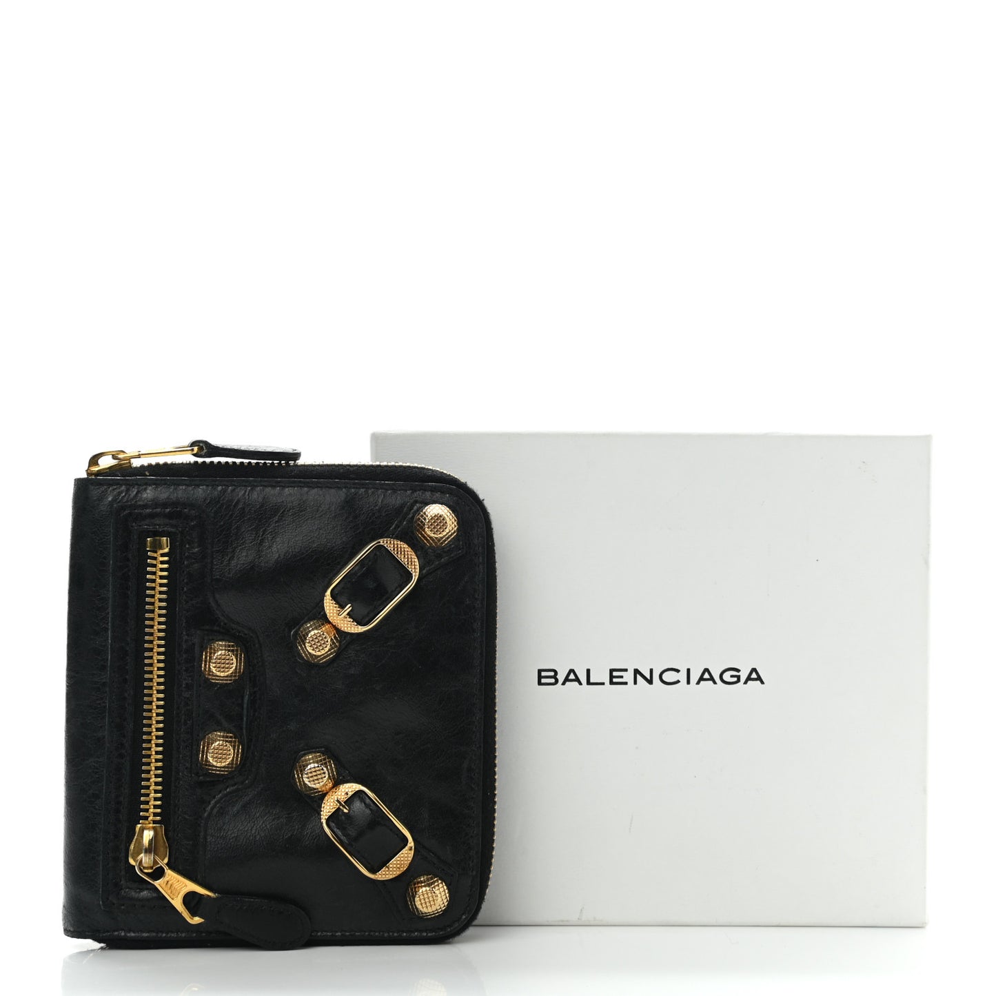 Agneau Giant 12 Gold Hardware Mini Zip Around Wallet Black