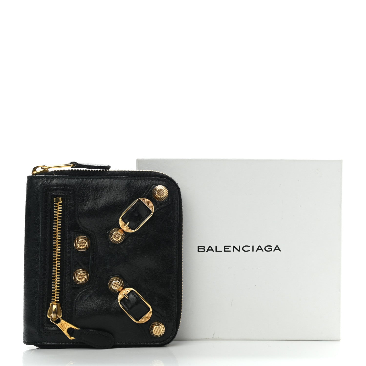 Balenciaga Agneau Giant 12 Gold Hardware Mini Zip Around Wallet Black 8 of 8