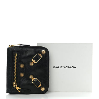 Balenciaga Agneau Giant 12 Gold Hardware Mini Zip Around Wallet Black 8 of 8