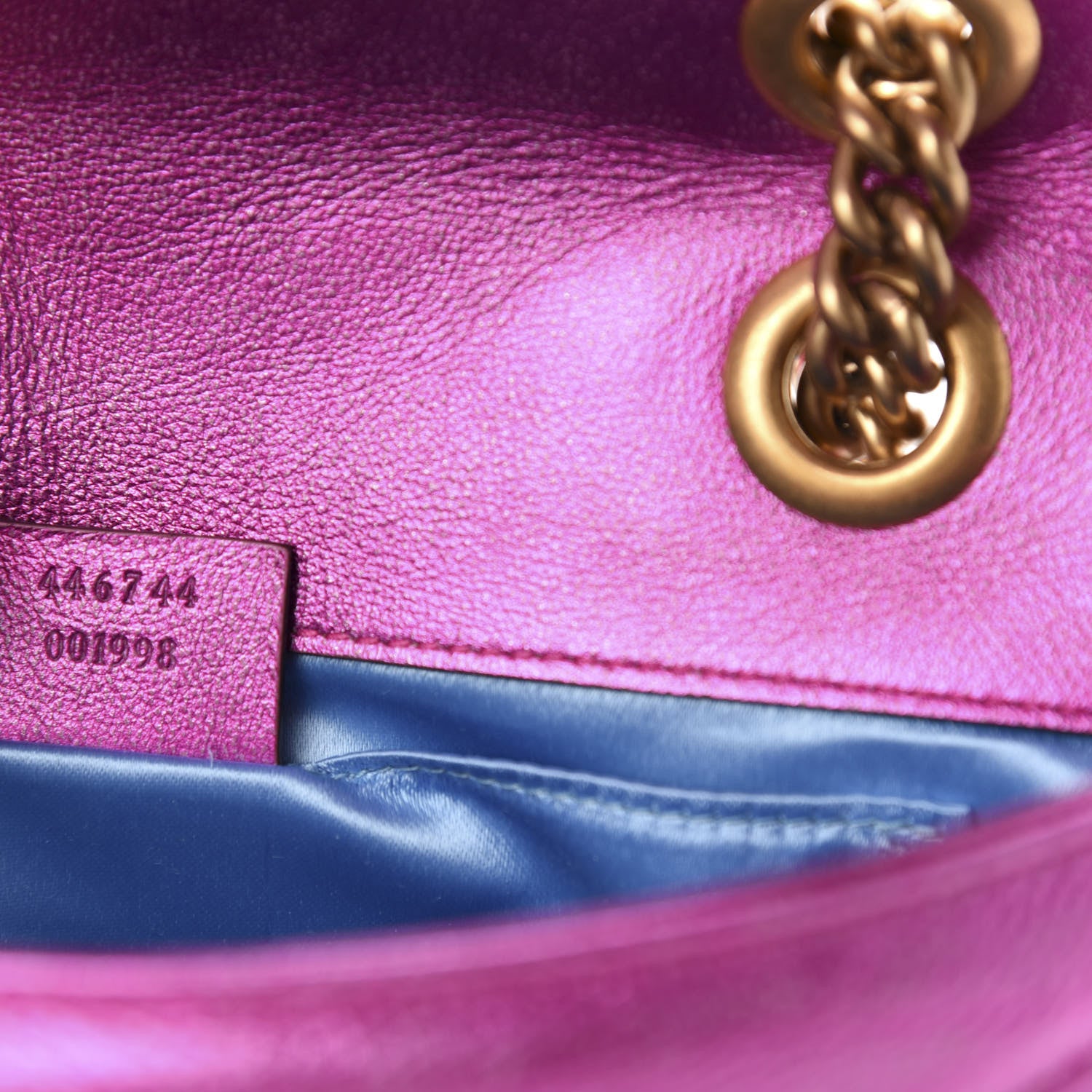 Gucci Metallic Calfskin Matelasse Mini GG Marmont Shoulder Bag Fuchsia 9 of 10