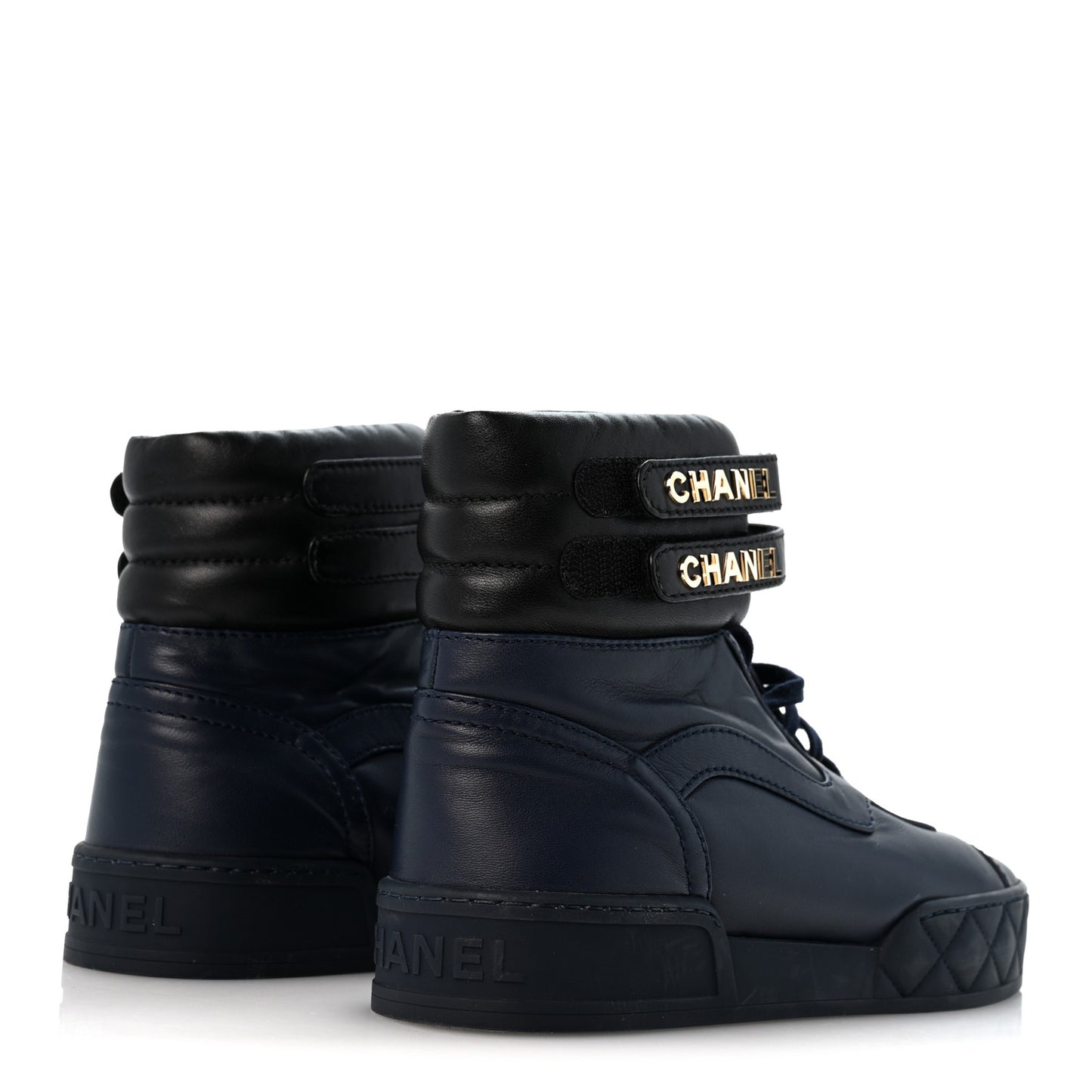 Lambskin Logo High Top Sneakers 36 Navy Black