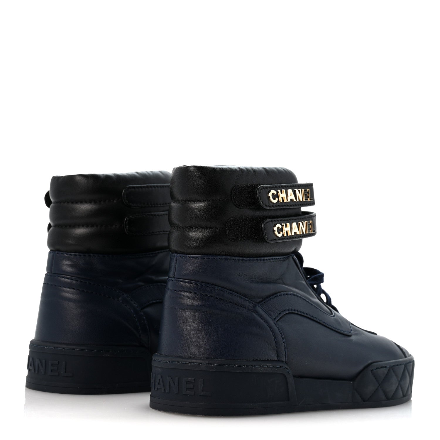 Chanel Lambskin Logo High Top Sneakers 36 Navy Black 5 of 11