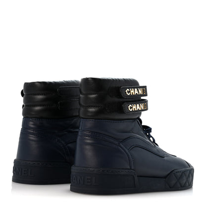 Chanel Lambskin Logo High Top Sneakers 36 Navy Black 5 of 11