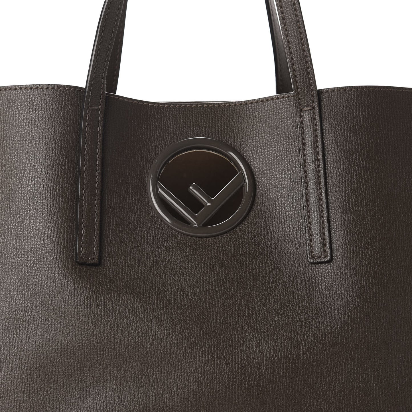 Vitello Vienna Enamel F is Fendi Shopping Tote Carbone Tobacco