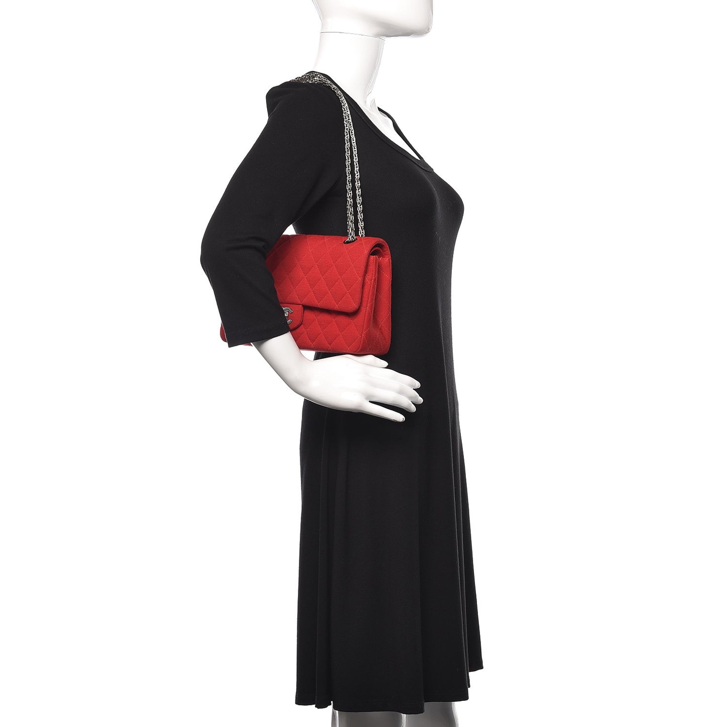 Jersey Quilted Medium Double Flap Bijoux Chain Red