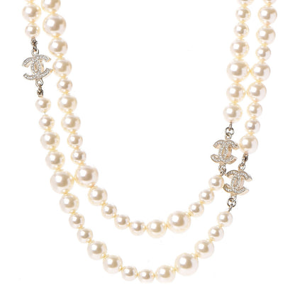 Chanel Graduated Pearl Crystal CC Long Necklace Light Gold 1 of 7