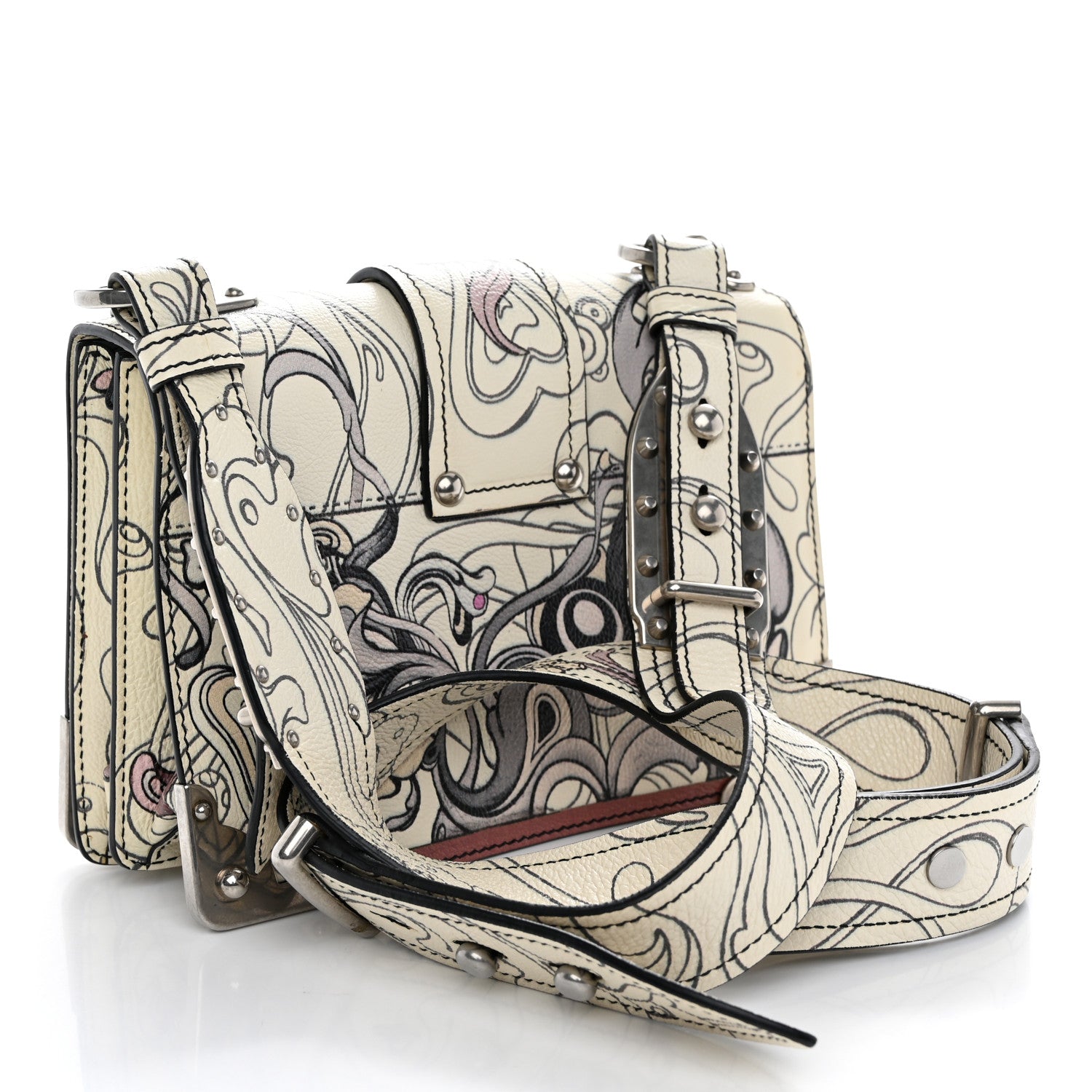 Prada X JAMES JEAN Glace Calfskin Rabbit Print Cahier Bag Opaline