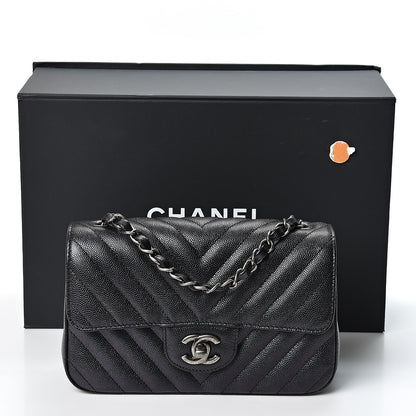 Chanel Iridescent Caviar Chevron Quilted Mini Rectangular Flap Black 10 of 10