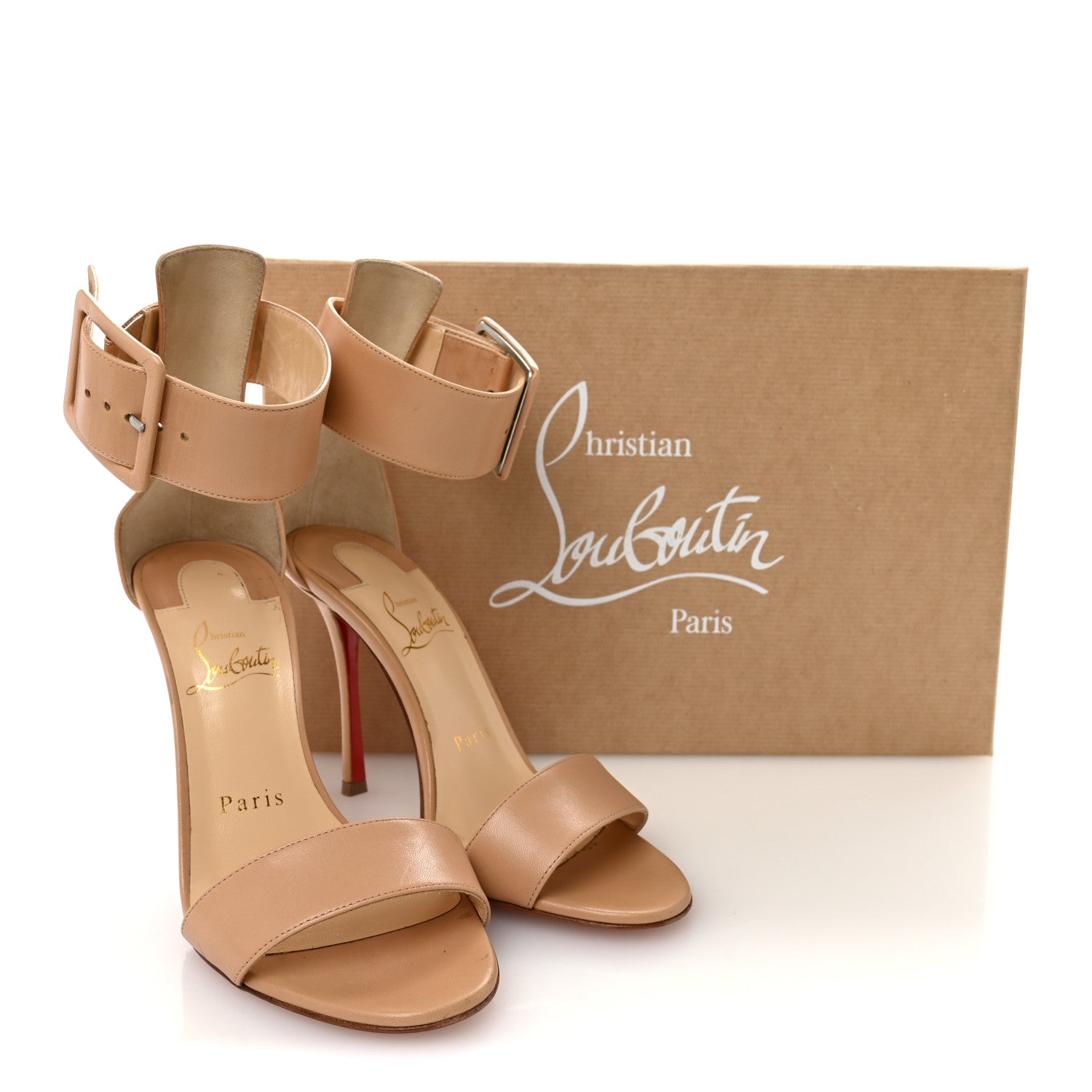 Christian Louboutin Shiny Nappa Blade Runana 100 Sandals 35.5 Nude