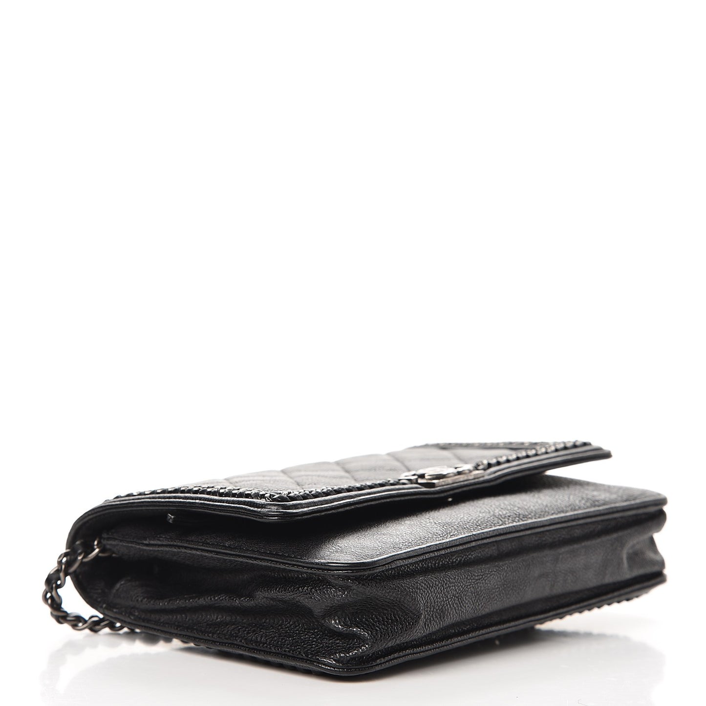 Calfskin Quilted Chain Around Boy Wallet On Chain WOC Black