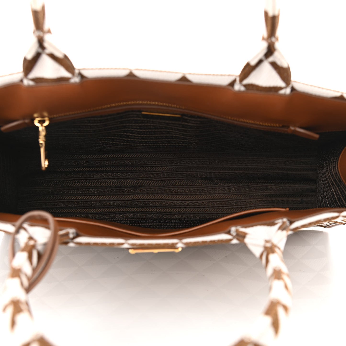 Jacquard Saffiano Triangolo Symbole Embroidered Large Tote Tobacco Talco