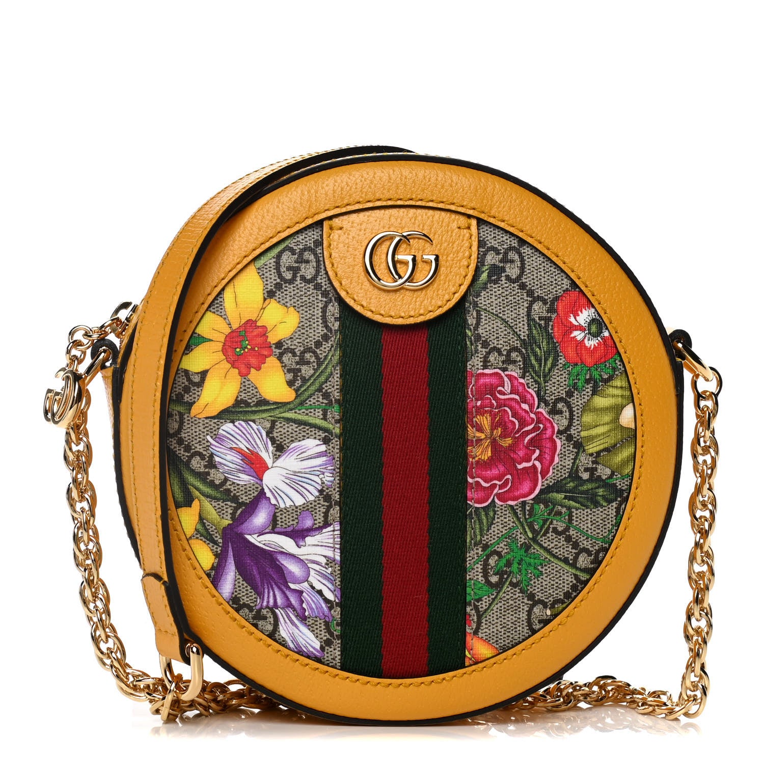 Gucci GG Supreme Monogram Flora Web Mini Ophidia Round Shoulder Bag Beige Multicolor Crop 1 of 11