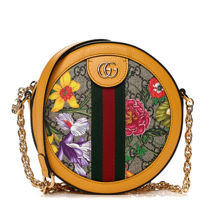 Gucci GG Supreme Monogram Flora Web Mini Ophidia Round Shoulder Bag Beige Multicolor Crop 1 of 11